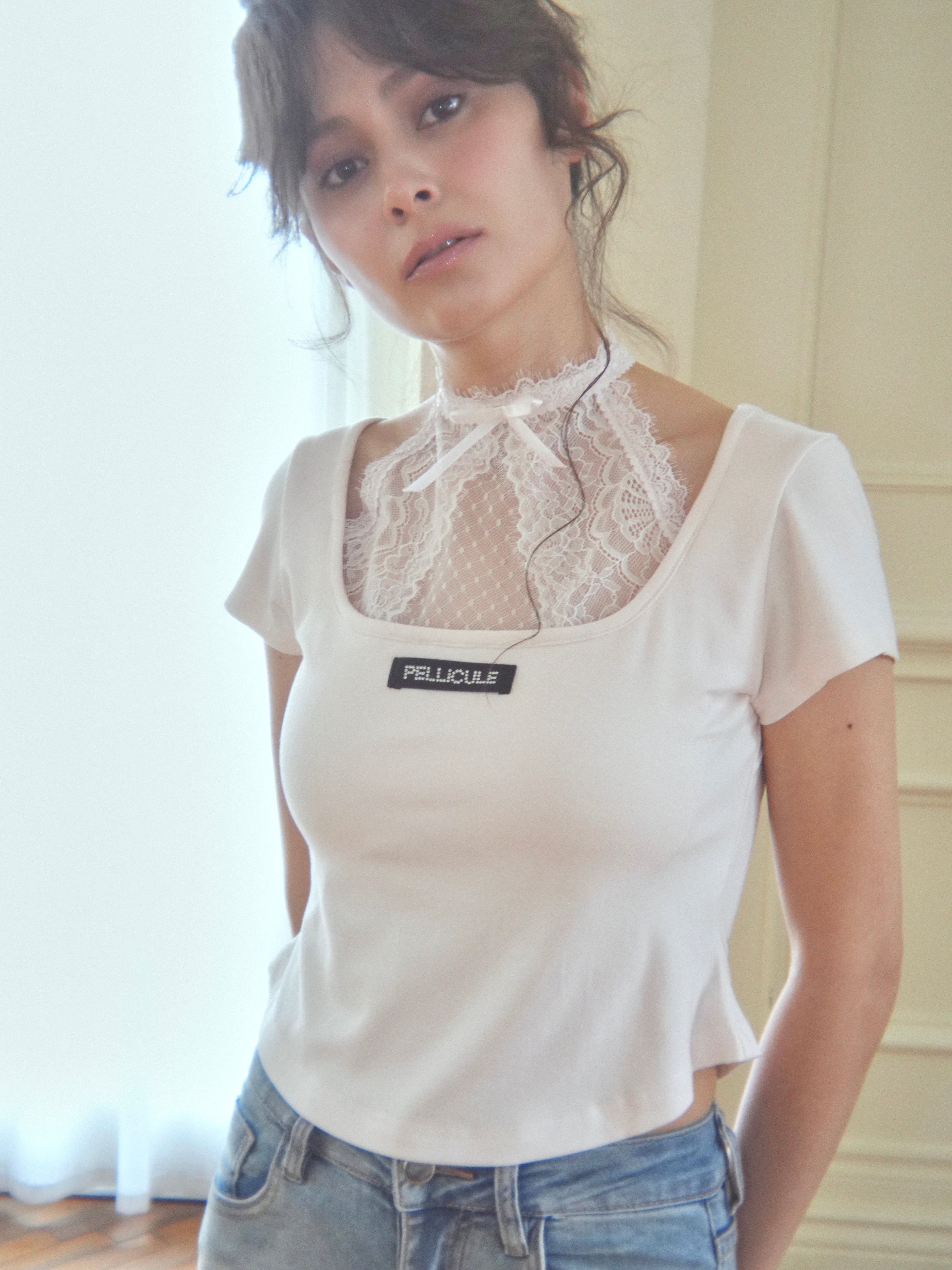 lacy halter tee