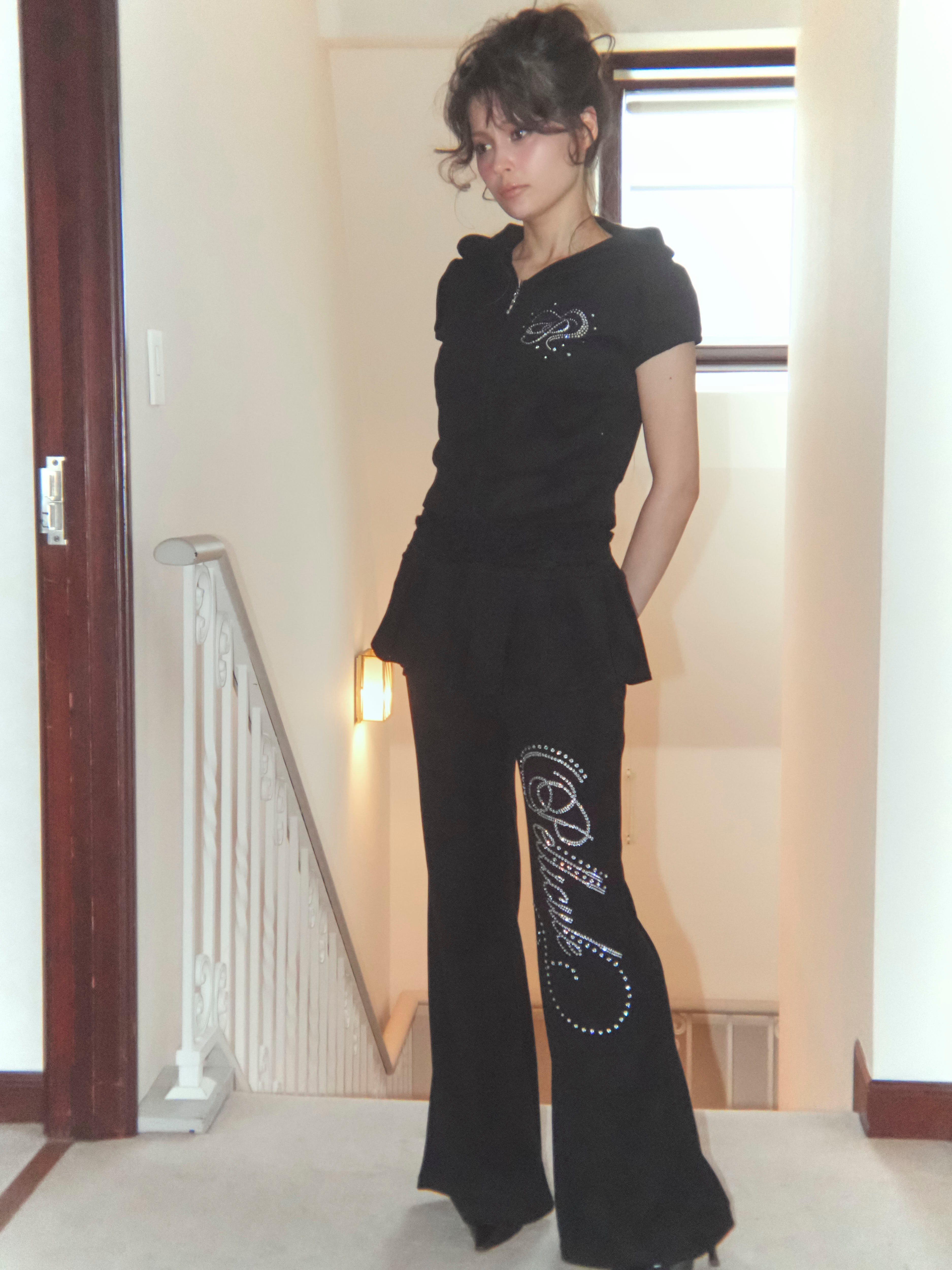 motif pile flare pants