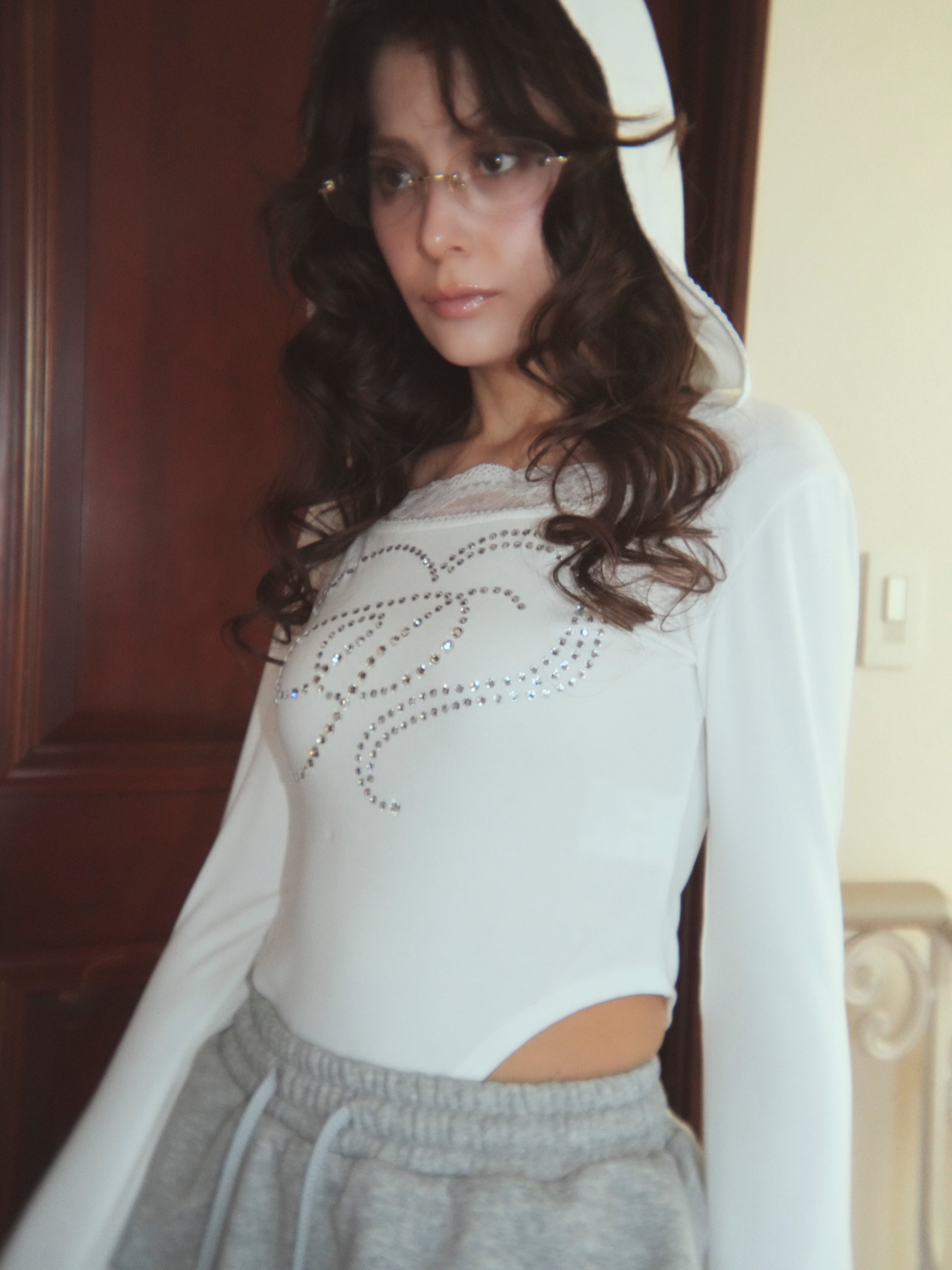 motif hoodie bodysuits
