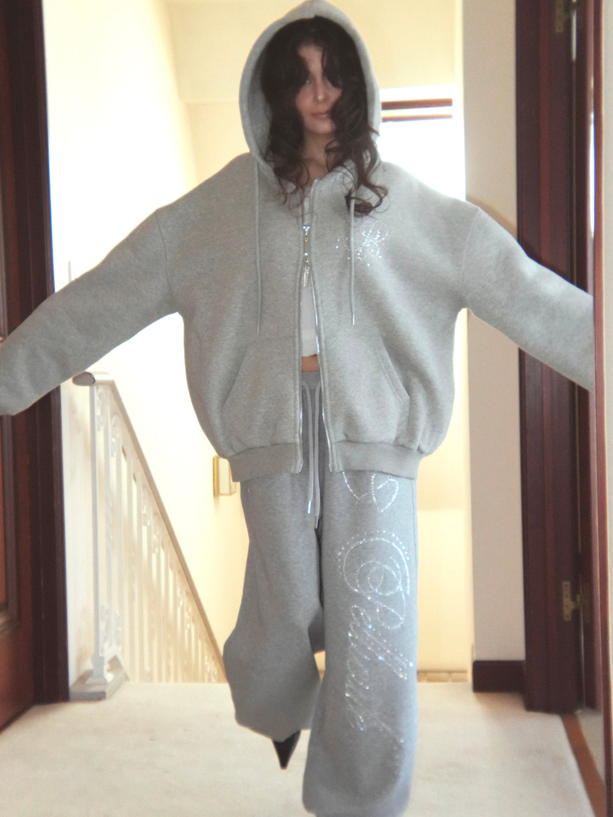 stone-deco sweat pants