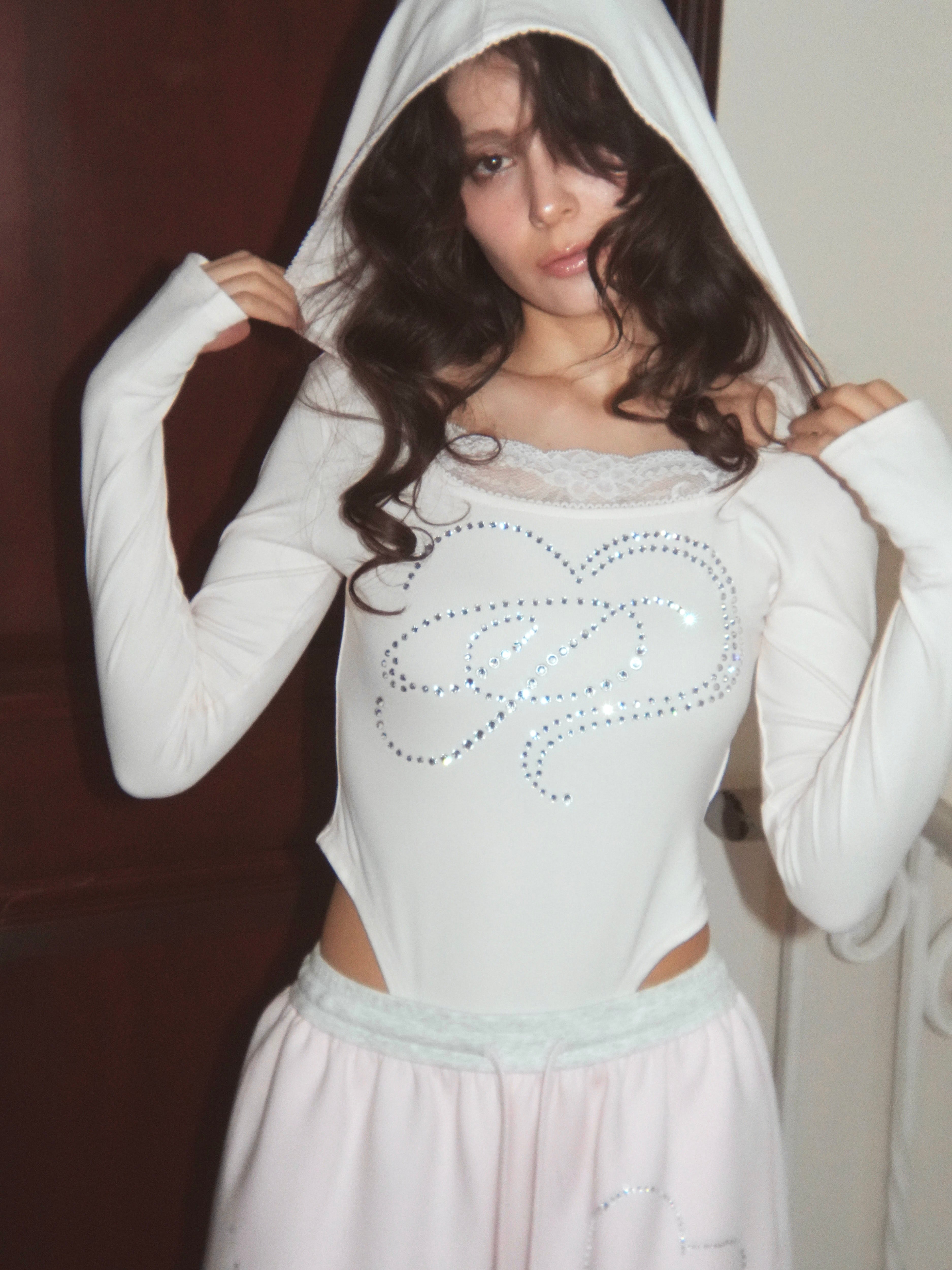 motif hoodie bodysuits