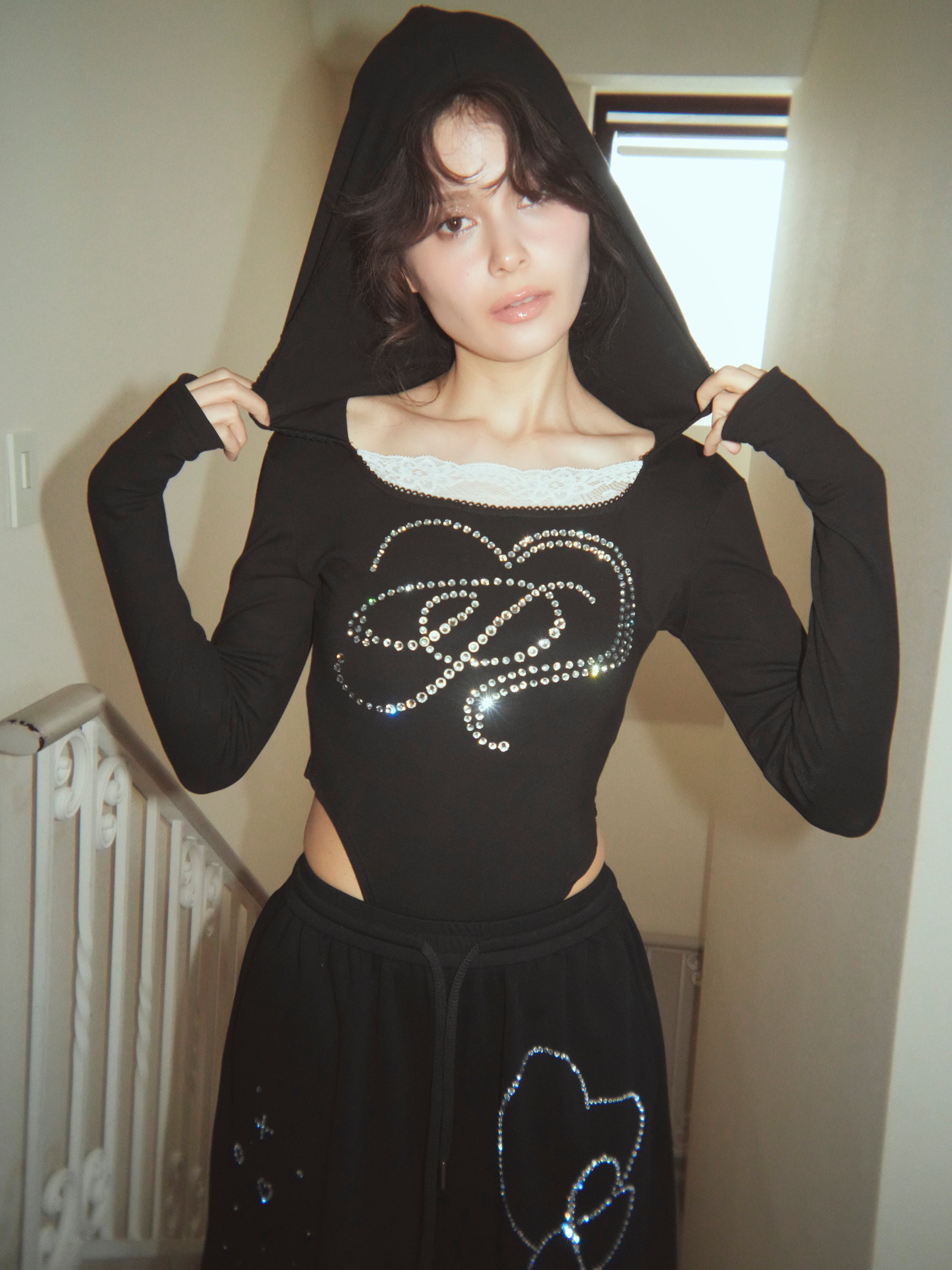 motif hoodie bodysuits