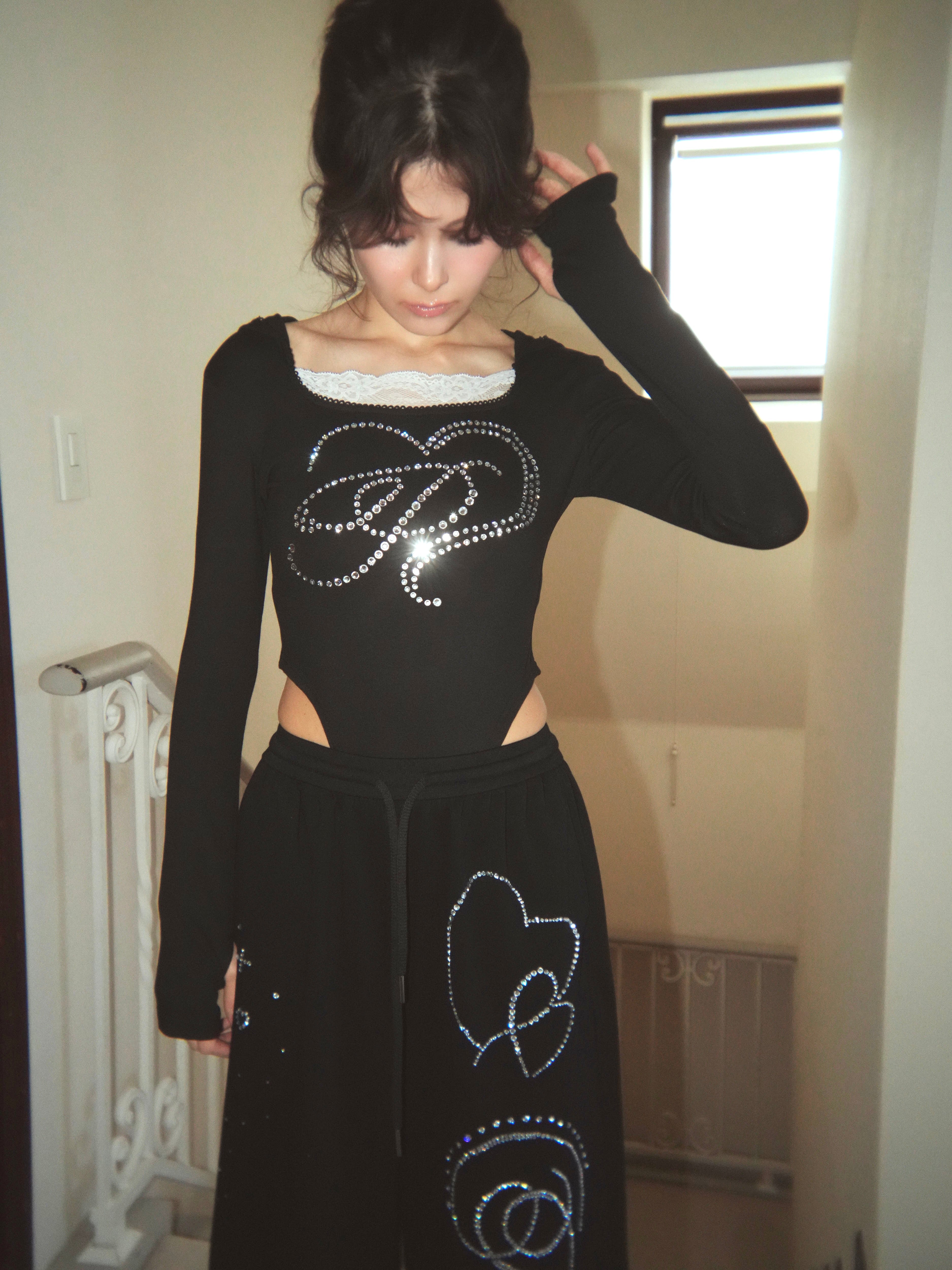 motif hoodie bodysuits