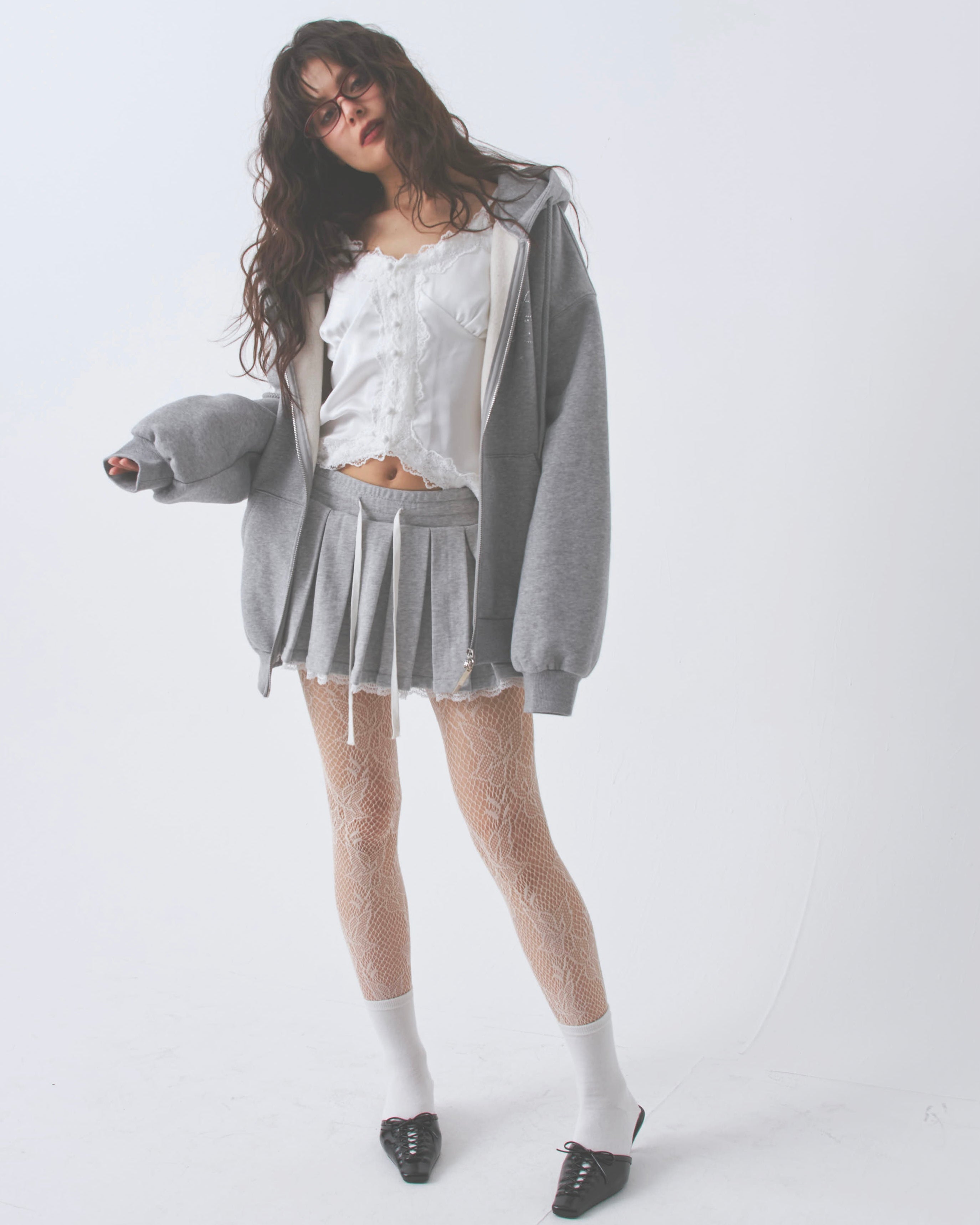 【一部予約】sweat lace pleats skirt