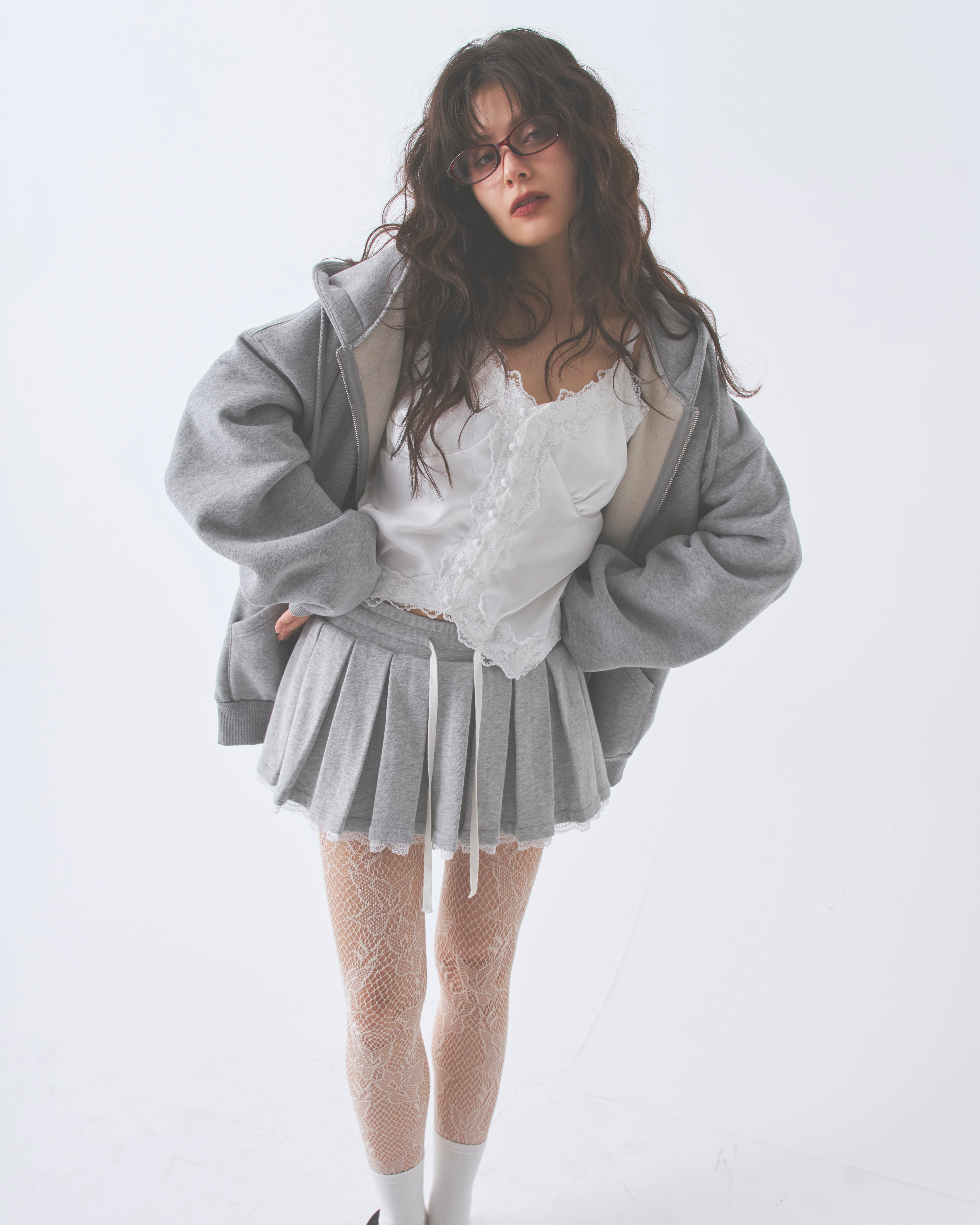 【一部予約】sweat lace pleats skirt