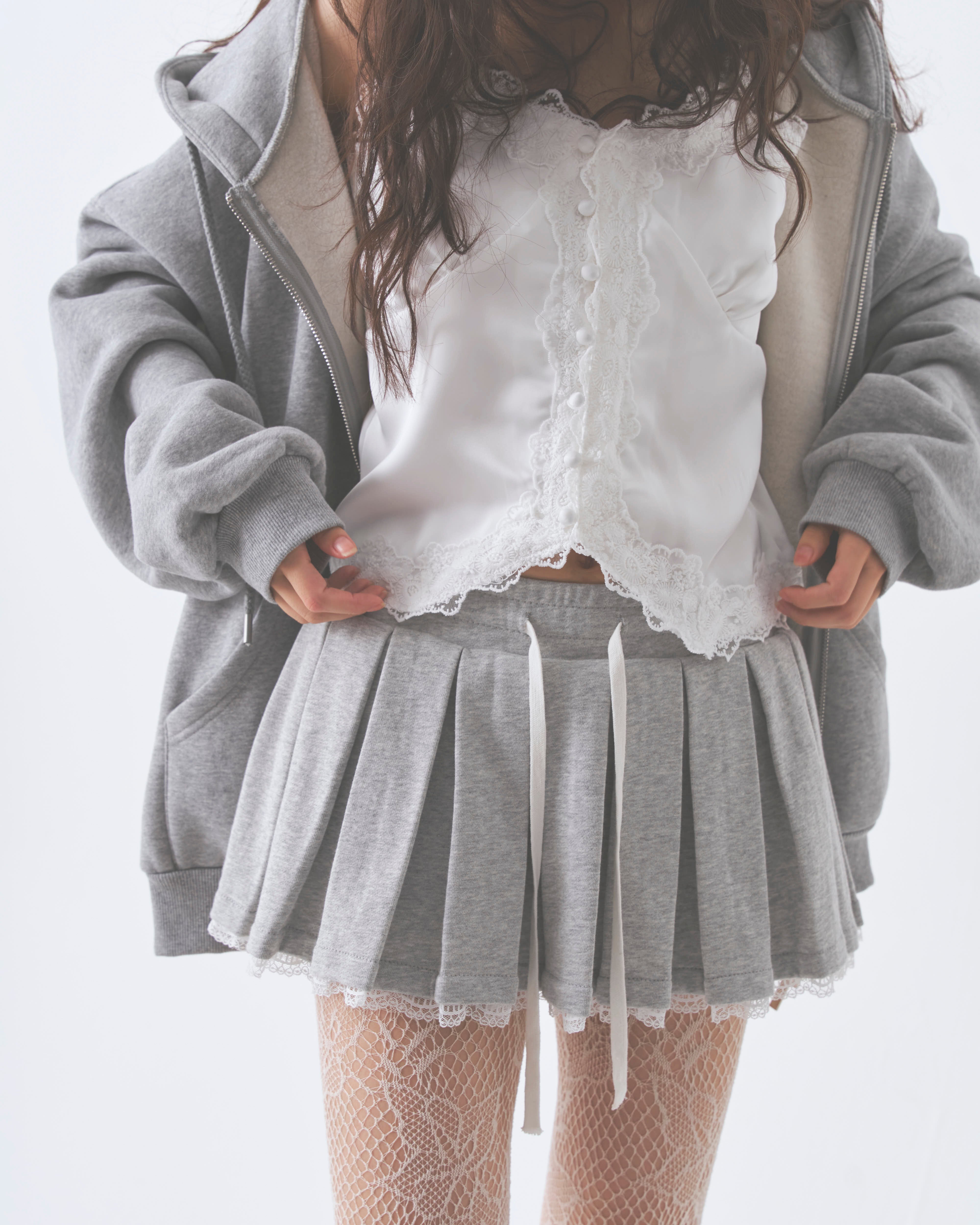 【一部予約】sweat lace pleats skirt