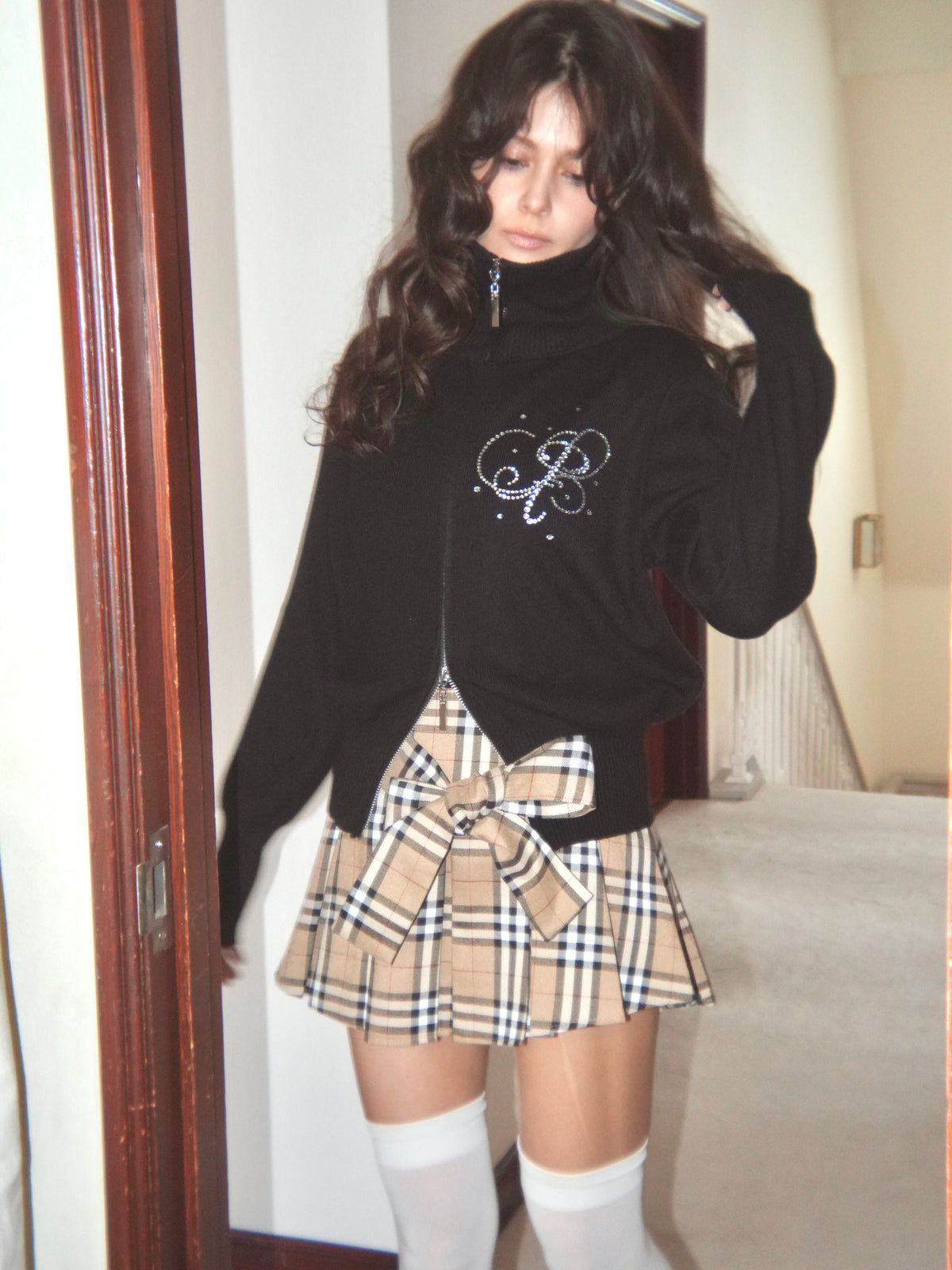 waistribbon pleats skirt