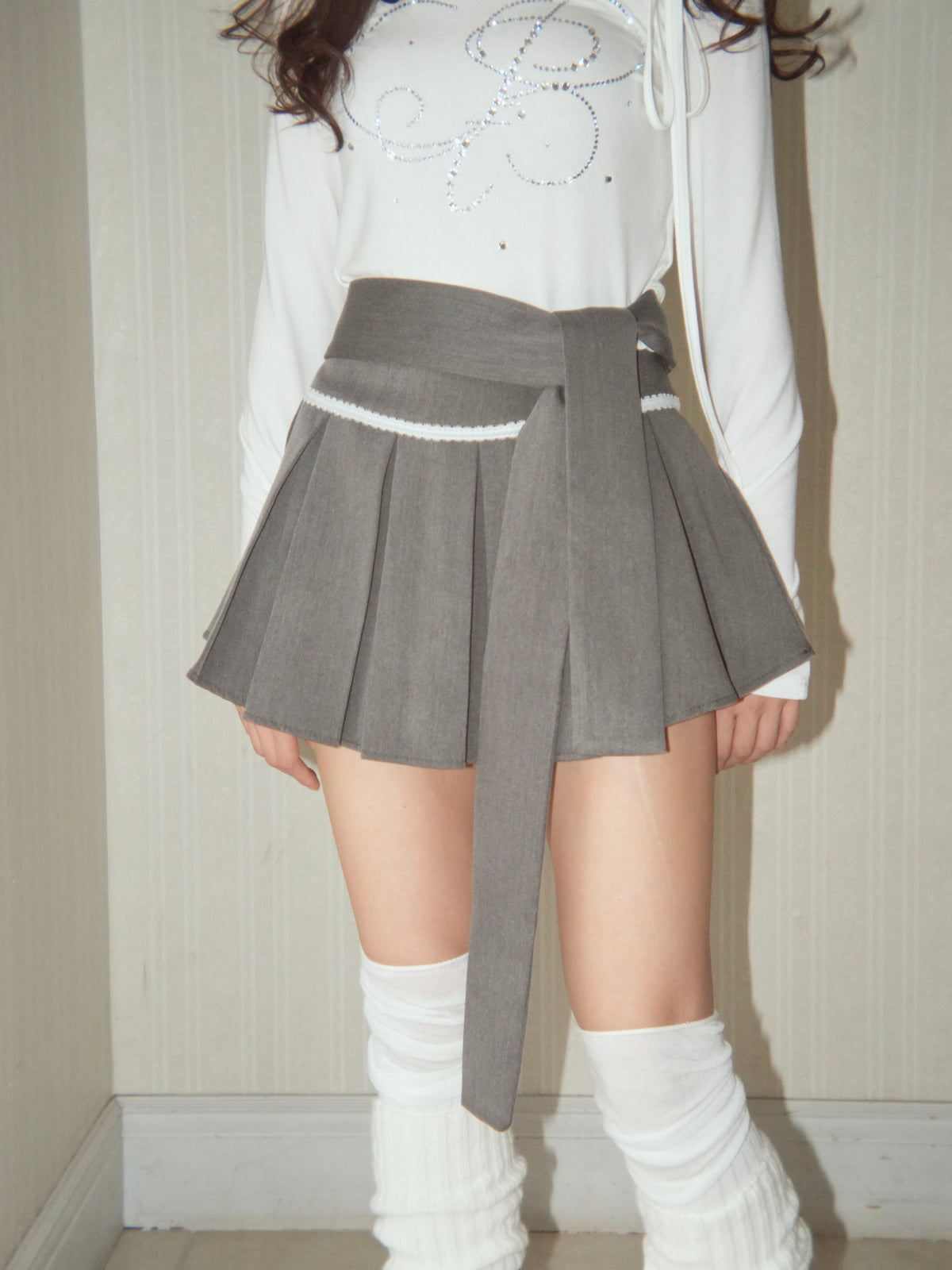 waistribbon pleats skirt