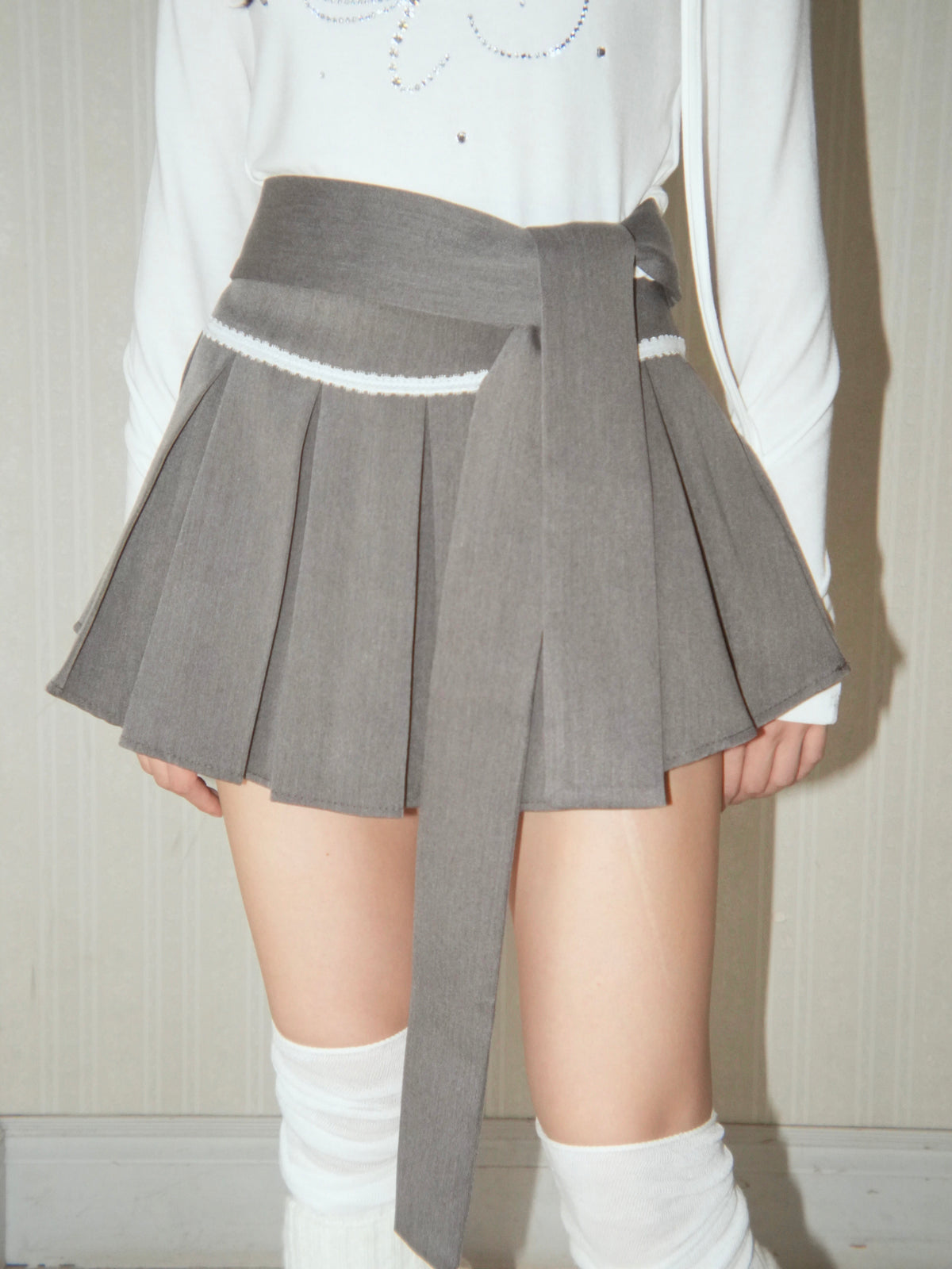 waistribbon pleats skirt