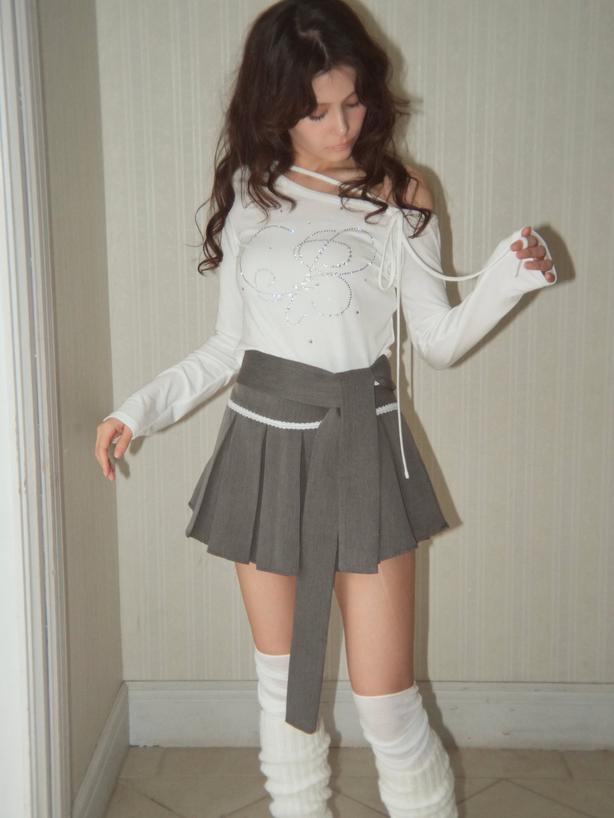 waistribbon pleats skirt