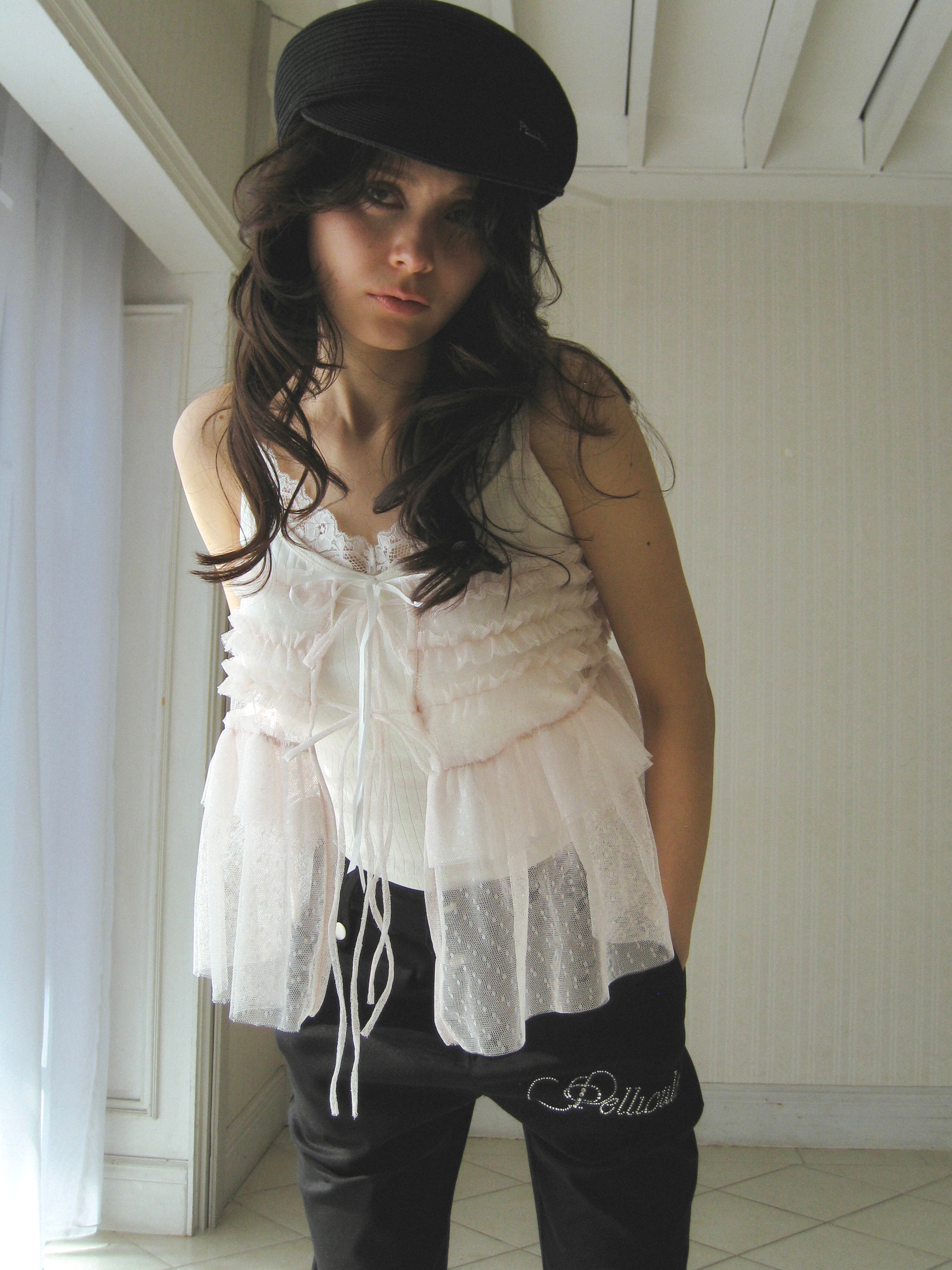 PELLICULE フリル付きピンクキャミソール fluffy frill camisole｜PELLICULE | ぺリキュール