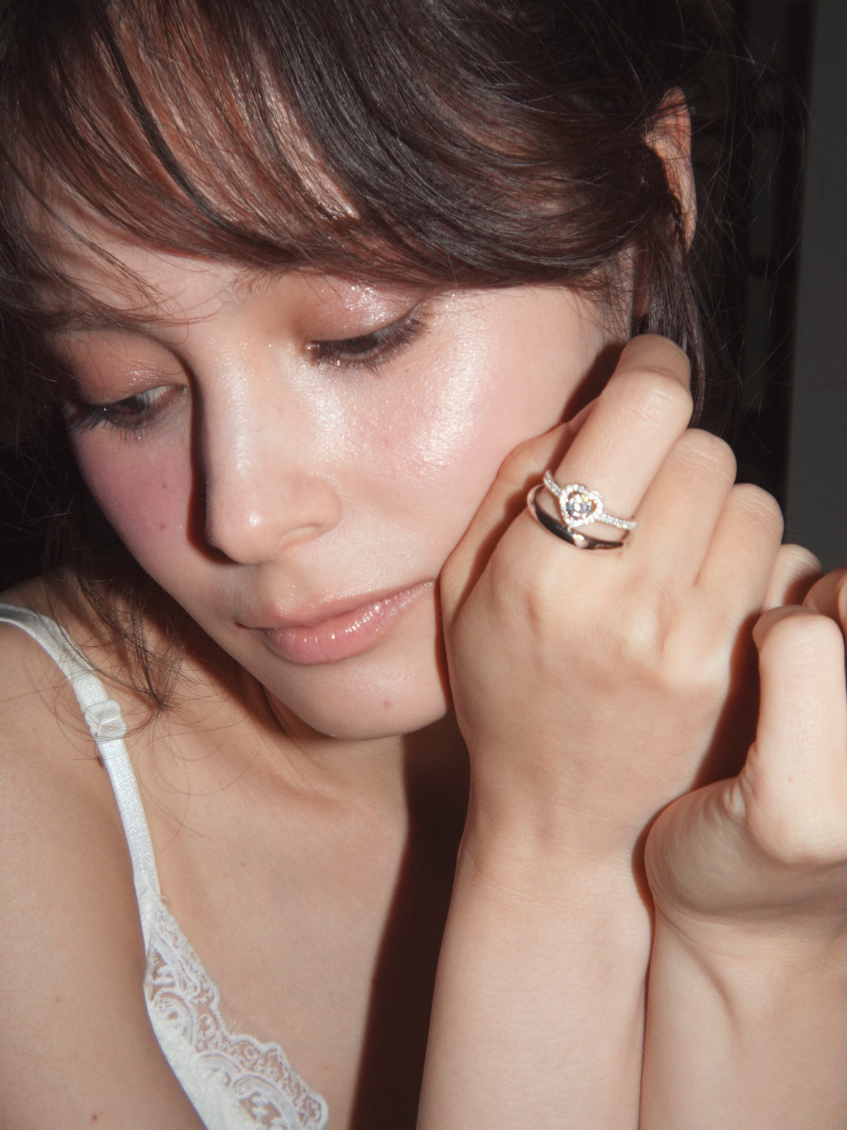 [925silver] heart shape set ring