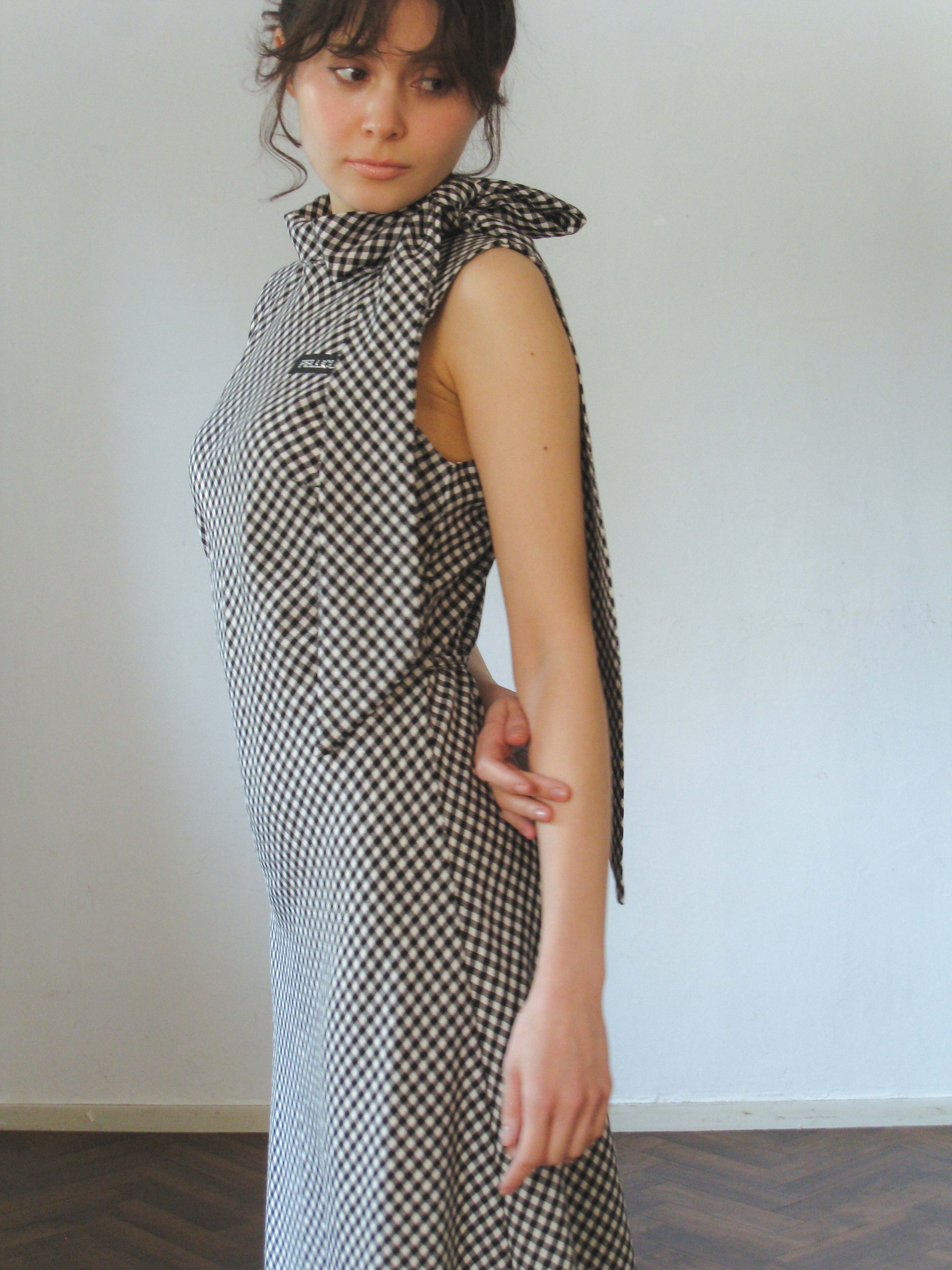 neckribbon check one-piece