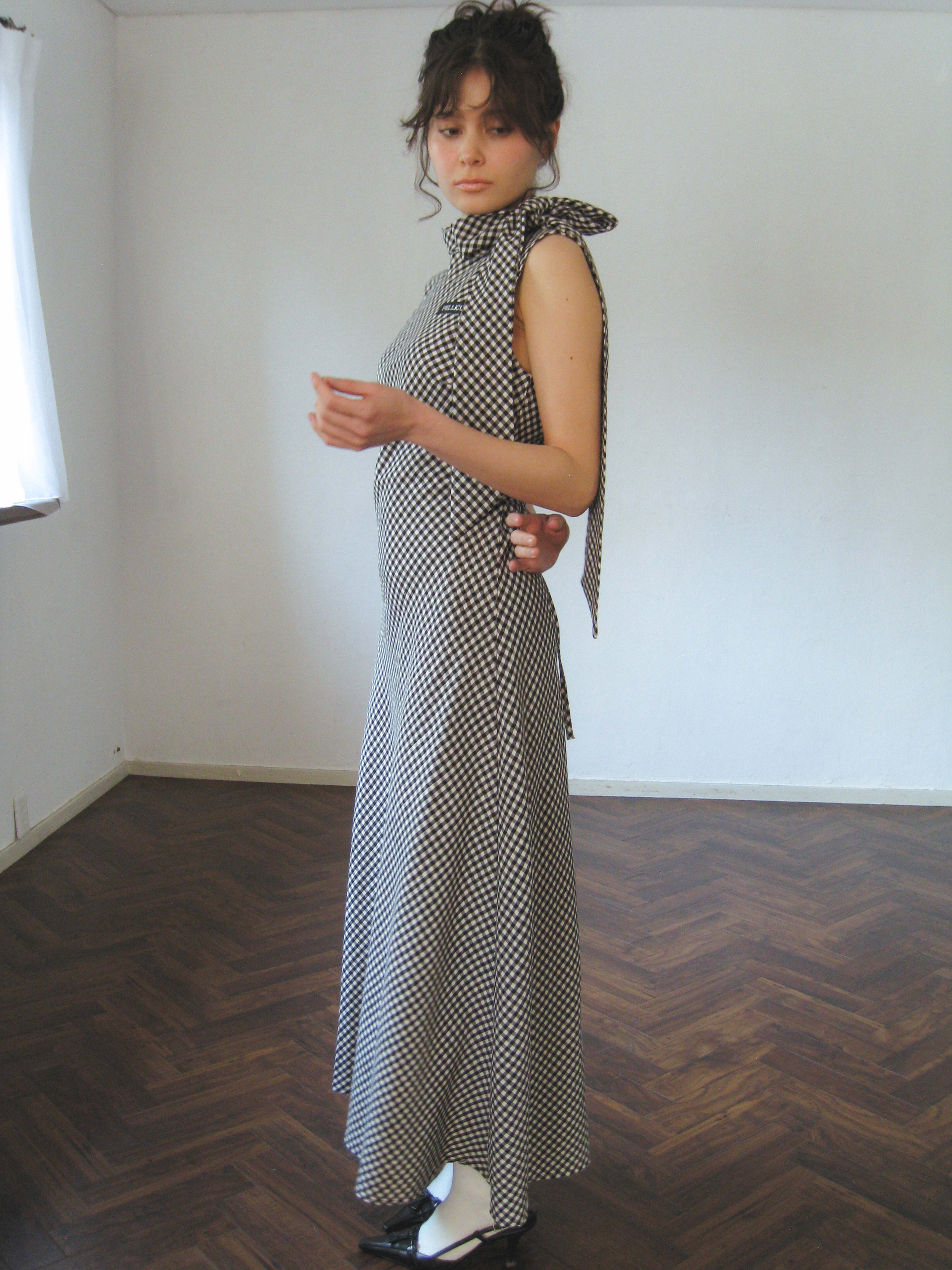 neckribbon check one-piece