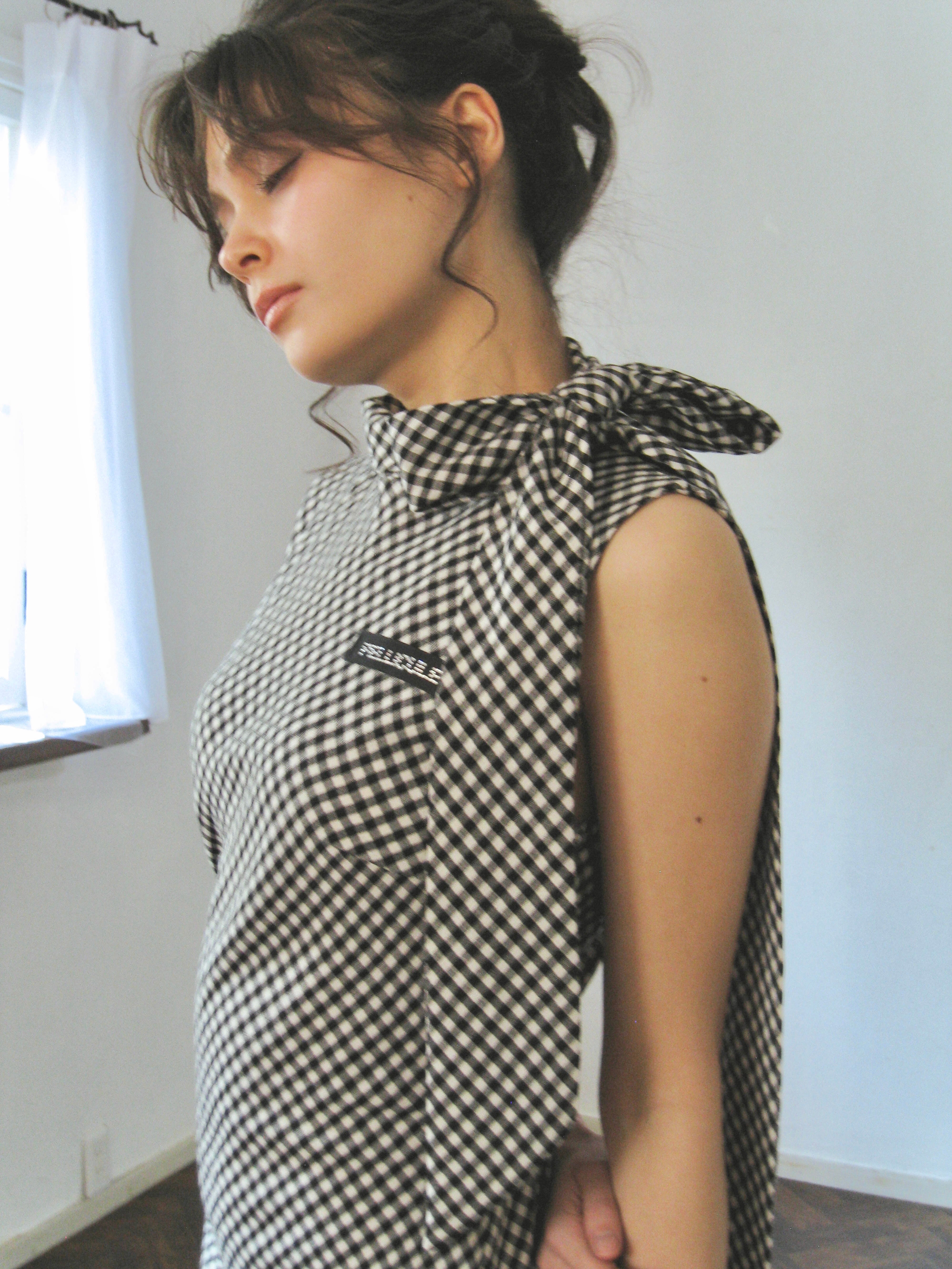 neckribbon check one-piece