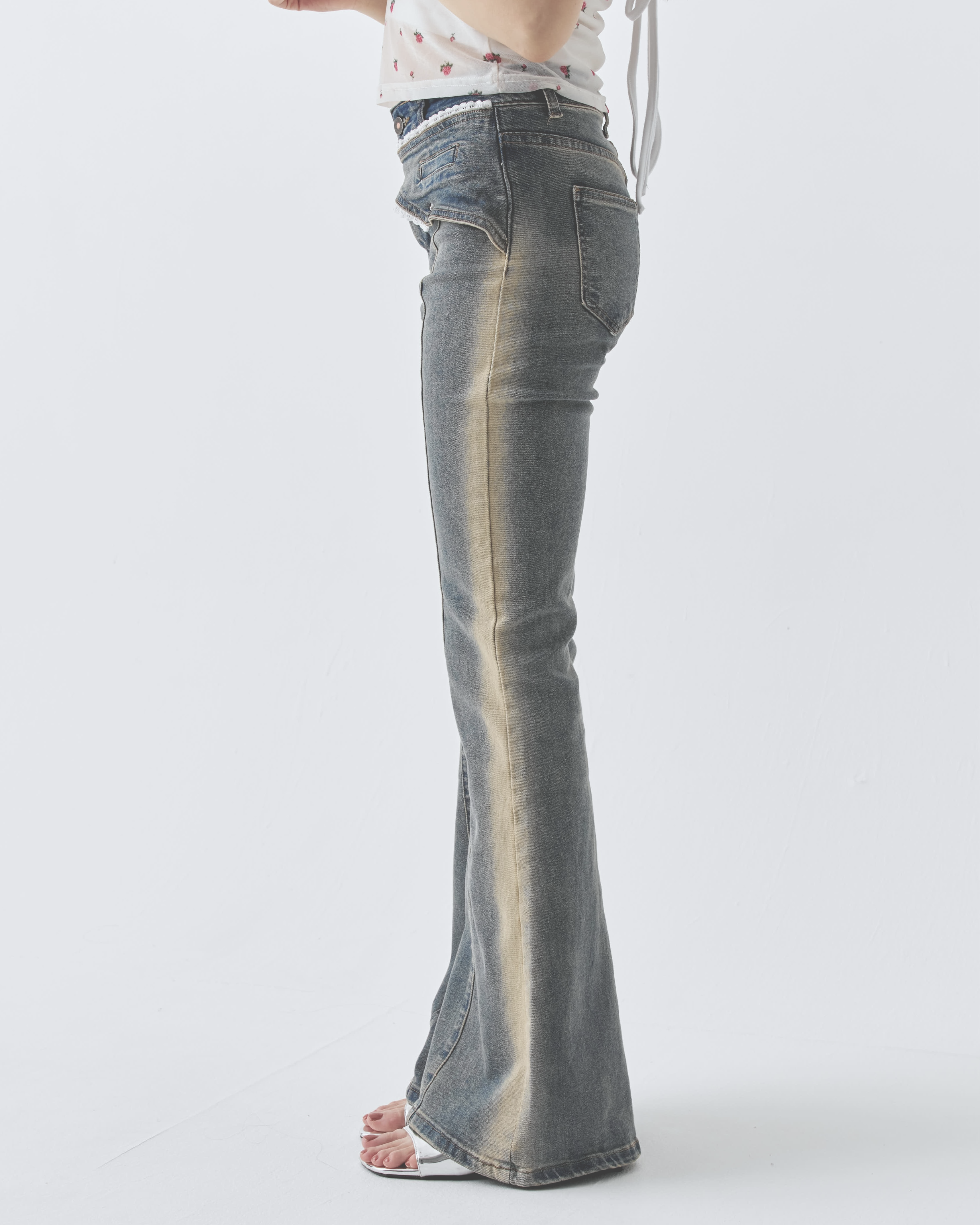 pellicule デニム lacebelt flaredenim|PELLICULE | ぺリキュール