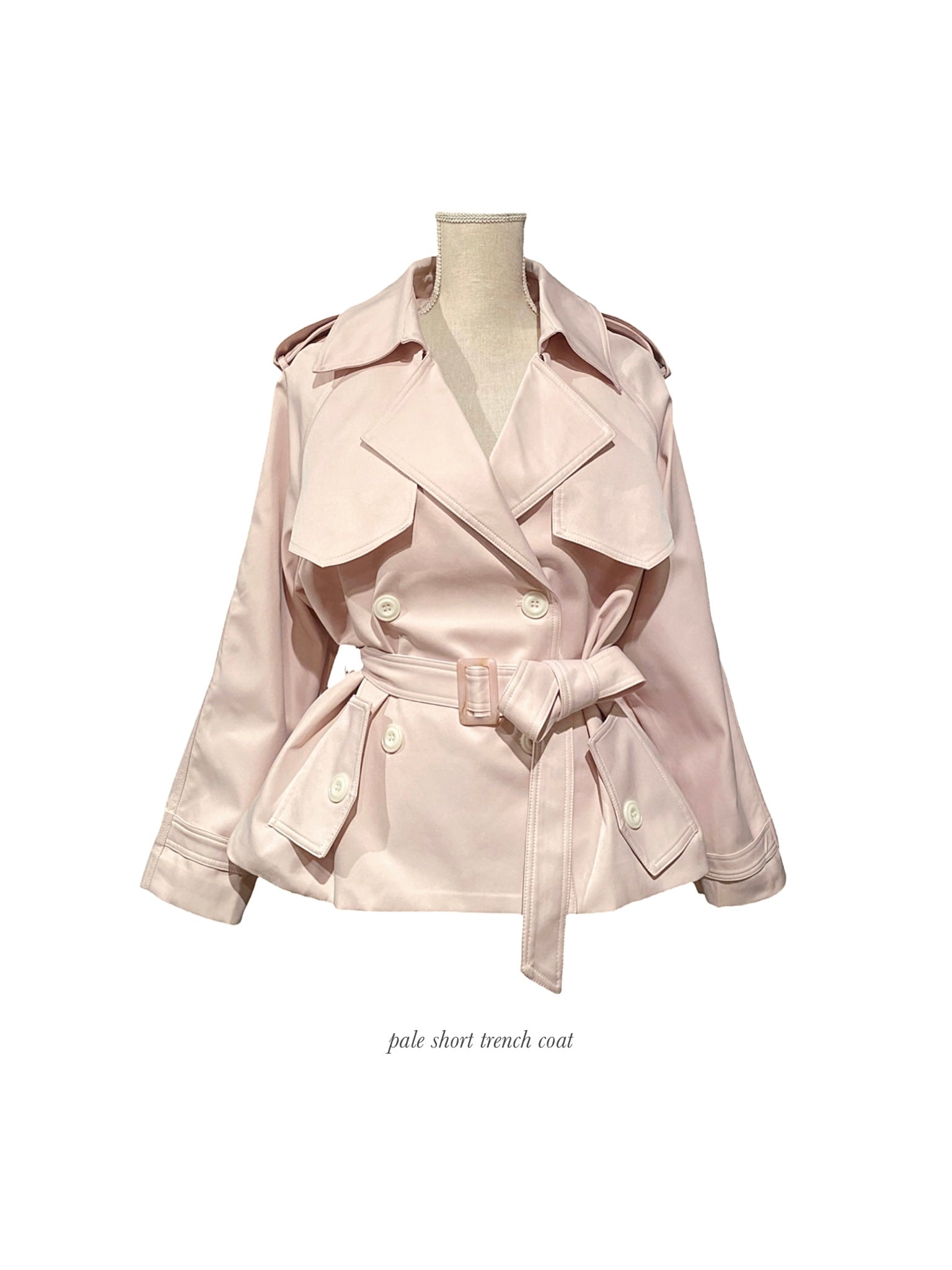 pale short trench coat